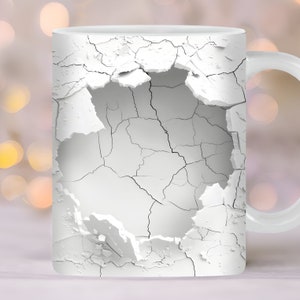 3D Cracked Wall Mug Wrap, 11oz, 15oz Mug Template, White Mug Wrap, Mug Sublimation Design, Mug Wrap Template, Instant Digital Download PNG,
