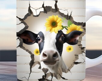 3d baby cow mug wrap, 11oz and 15oz mug wraps, hole in a wall mug wrap, mug sublimation design, farm animal mug wrap template png