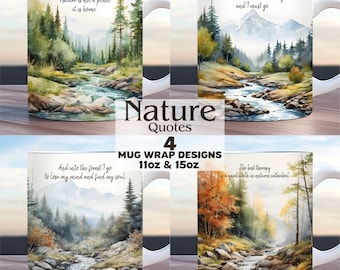 Mountain quotes mok wrap bundel, 11oz en 15oz mok sjabloon png, mok wrap wandelen, camping mok wrap, natuur mok wrap, berglandschap mok