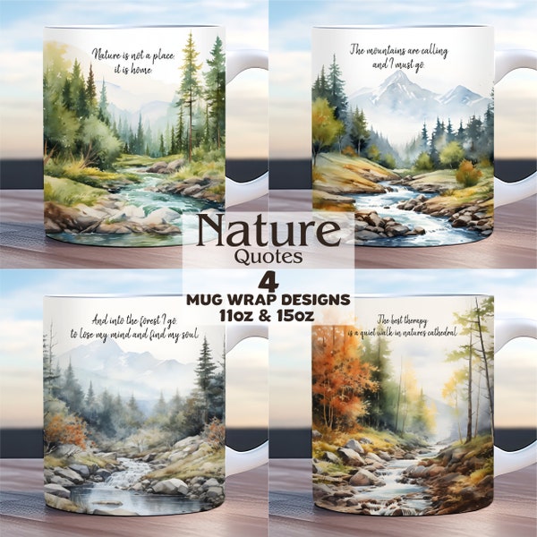 Mountain quotes mug wrap bundle, 11oz and 15oz mug template png, hiking mug wrap, camping mug wrap, nature mug wrap, mountain landscape mug