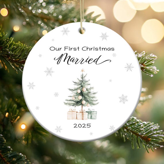 Our First Christmas Married 2025 Ornament PNG Sublimation, Mr and Mrs Ornament, Couples Ornament, Newlywed Ornament Gift