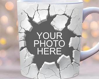 3D Hole In a Mug Wrap, 11oz, 15oz Mug Template, Photo Mug Wrap, Mug Sublimation Design, Mug Wrap Template, Instant Digital Download PNG