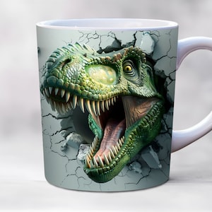 3d T Rex Dinosaur Mug Wrap, 11oz and 15oz Mug Template, Dinosaur Mug Sublimation Design, PNG, Jurassic Mug Wrap Template, Animal Mug Wrap