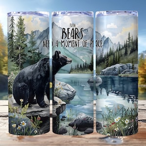 Black Bear Tumbler Wrap PNG 20 oz Skinny Tumbler Sublimation Design Digital Download Instant Digital Only, Hunting Mountain Forest Tumbler