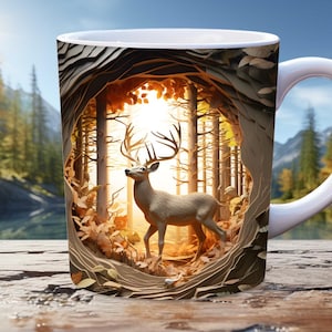 3d Deer Mug Wrap, 11oz, 15oz Mug Template, Animal Mug Wrap, Nature Mug Wrap, Camping Mug Wrap, Instant Digital Download, Deer Sublimation
