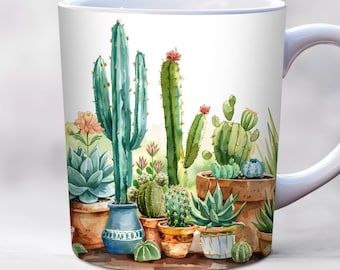 Succulent Plant Mug Wrap, 11oz, 15oz Mug Wrap Template, Cactus Mug Wrap, Sublimation Design, Potted Plants Mug Wrap, Garden Mug Wrap