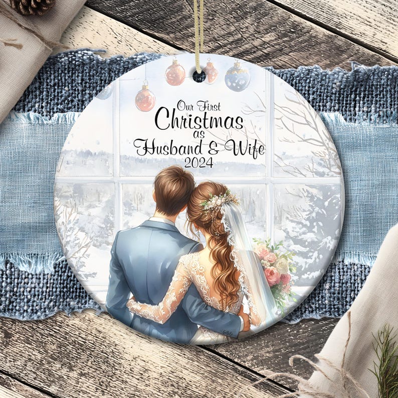 First Christmas as Husband and Wife 2024 Ornament PNG, Custom Couple