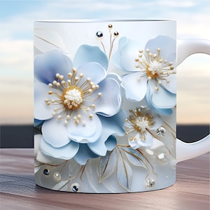 3d Diamond Silk Flowers Mug Wrap, 11oz and 15oz Mug Template, Floral Mug Wrap Sublimation Design, 3D Flower Mug Wrap, Summer Mug Wrap