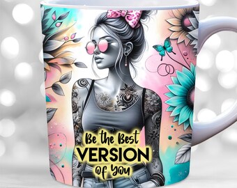 Tägliche Affirmation Becherverpackung, 11 Unze und 15 Unze Becherverpackung Sublimationsdesign, Bechervorlage PNG, Florale positive Affirmationen Becherverpackung