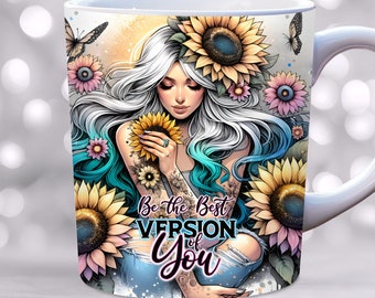 Tägliche Affirmation Becherverpackung, 11 Unze und 15 Unze Becherverpackung Sublimationsdesign, Bechervorlage PNG, Florale positive Affirmationen Becherverpackung