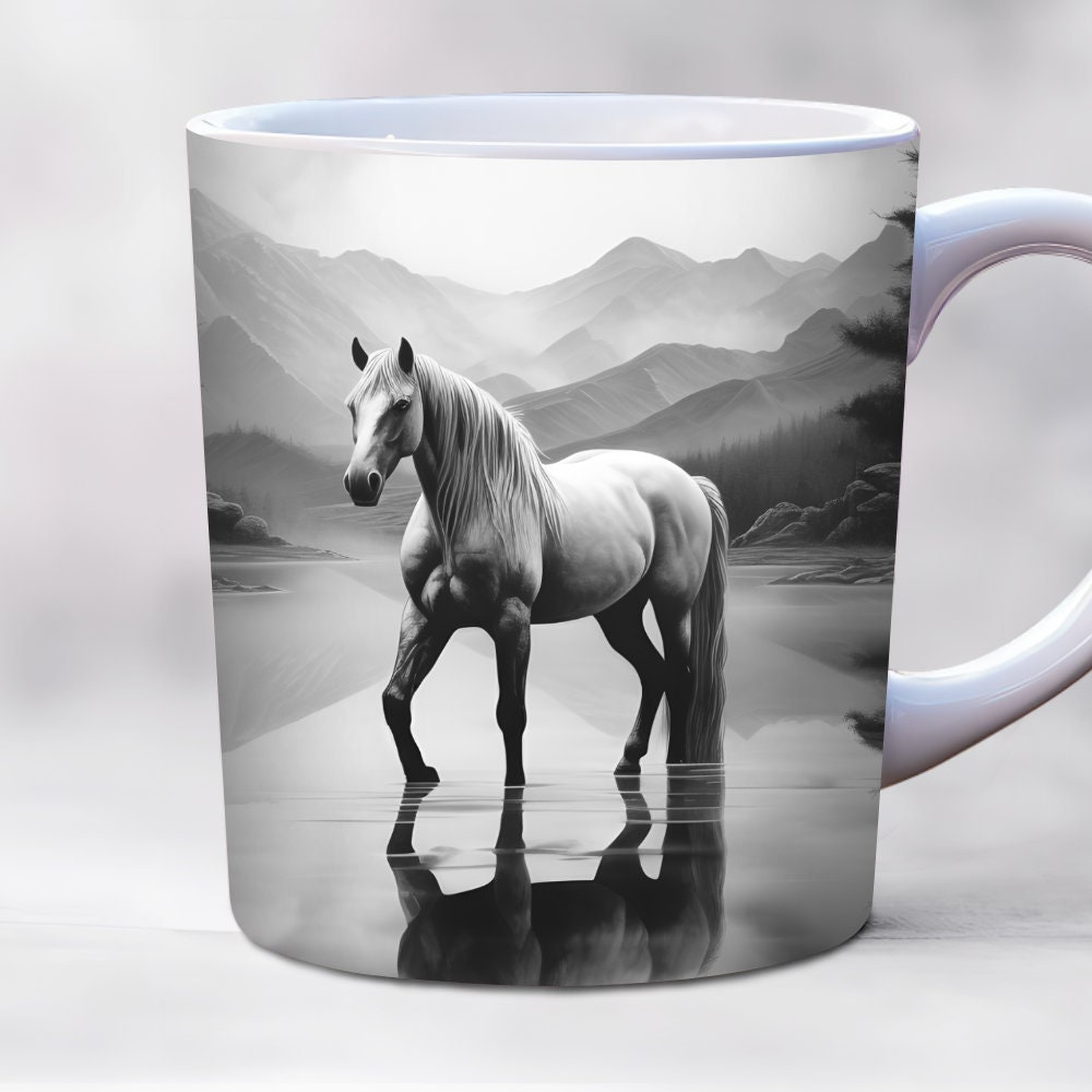 Handmade White Horse with Flowers Mug main image 1
