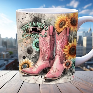 Coastal Cowgirl Mug Wrap, 11oz & 15oz Mug Wrap Template PNG, Instant Digital Download, Mug Sublimation, Western Mug Wrap, Cowgirl Boots