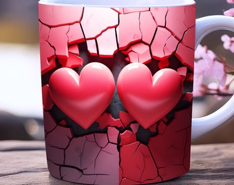 3d valentine mug wrap, PNG, 11oz and 15 oz mug design, wedding mug wrap, valentines day mug wrap, love mug wrap, red heart mug wrap