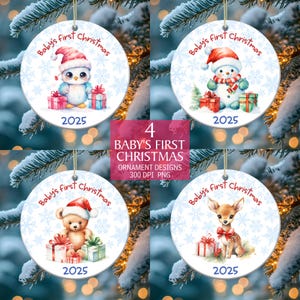 First Christmas Baby Ornament Bundle, Ornament Sublimation PNG, Personalized Baby Ornament Design, Photo Birth Info, Instant Download