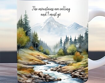 Mountain quote mok wrap, 11oz en 15oz mok sjabloon png, mok wrap wandelen, camping mok wrap, natuur mok wrap, berglandschap mok