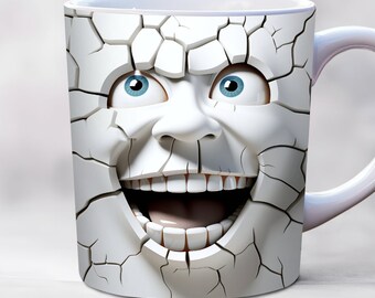 3D Funny Face Mug Wrap, 11oz, 15oz Mug Template, White Mug Wrap, Mug Sublimation Design, Mug Wrap Template, Digital Download PNG
