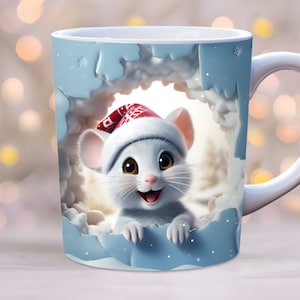 3d cute baby mouse mug wrap png, 3d Christmas mug wrap png, kids mug wrap, 11oz and 15oz mug template, Winter mug wrap, holiday mug wrap