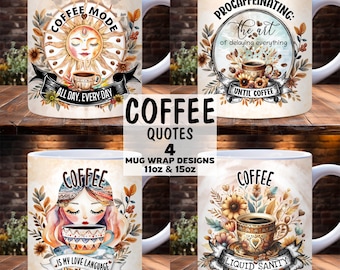 Coffee Addict Mug Wrap Bundle, 11oz and 15oz PNG Sublimation Template, Coffee Lover Mug Wrap, Funny Coffee Quote, Coffee gift Mug Wrap