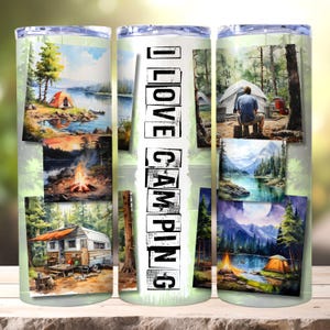 I Love Camping Tumbler Wrap, 20 oz Skinny Tumbler Sublimation Design PNG, Camping Gift Tumbler Wrap, Vacation Wrap, Summer Tumbler