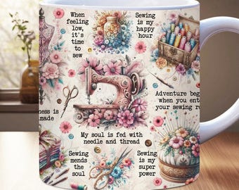 Sewing Mug Wrap, 11oz and 15oz Mug Wrap Template, PNG Mom Mug Wrap, Grandma Mug Design, Crafter Mug Wrap, Sewing Quote Mug Design