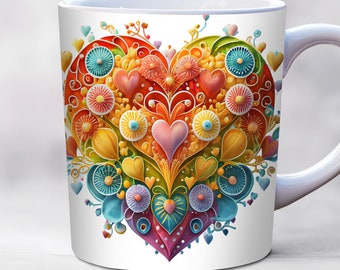 Heart Mug Wrap, Love Mug Wrap, Rainbow Mug Wrap, 11oz And 15 oz Mug Template, Birthday Mug Wrap,  Template, PNG, Floral Mug Wrap, Love You