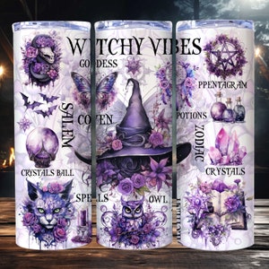 Gobelet Witchy Vibes Wrap Sublimation Design PNG 20 oz Gobelet droit skinny Wrap zodiaque Sorcière céleste modèle de gobelet en téléchargement numérique