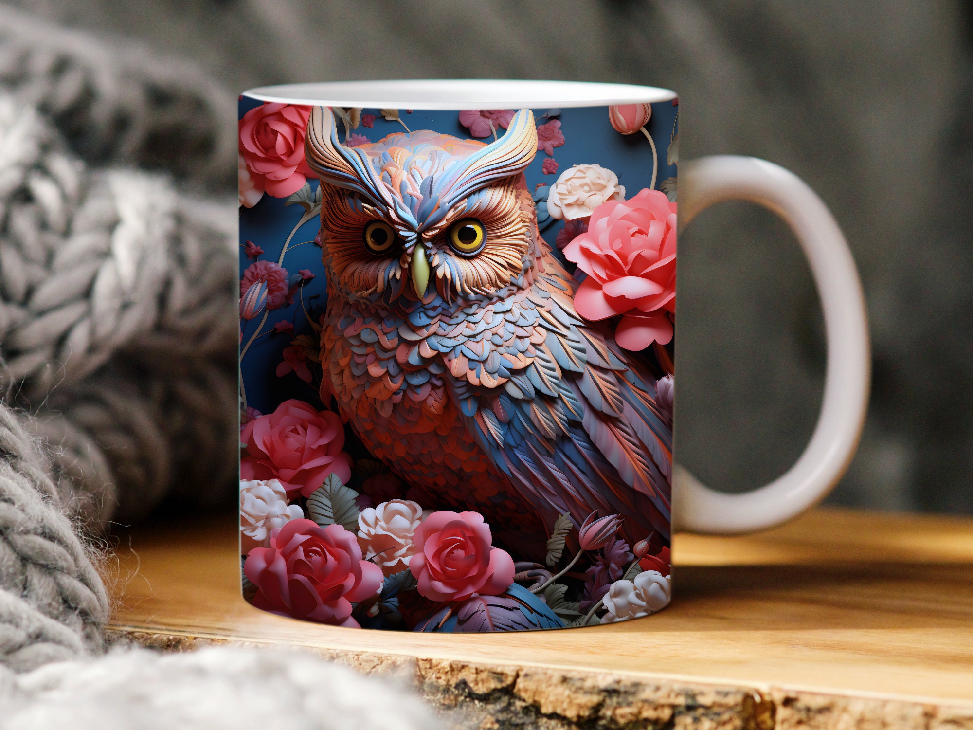 3d cute baby owl mug wrap, 11oz and 15oz mug Template, mug sublimation design, mug wrap template, co
