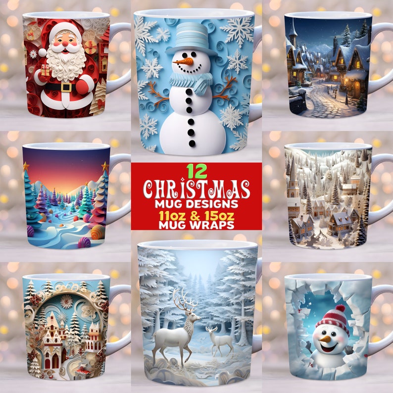3d Christmas Mug Wrap Bundle 11oz and 15oz Mug Template - Etsy Canada