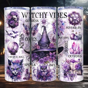 Witchy Vibes Tumbler Wrap Sublimation Design PNG 20 oz Skinny Straight Tumbler Wrap Zodiac Celestial Witch Tumbler Template Digitaler Download
