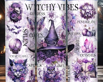 Witchy Vibes Tumbler Wrap Sublimation Design PNG 20 oz Skinny Straight Tumbler Wrap Zodiac Celestial Witch Tumbler Template Digital Download