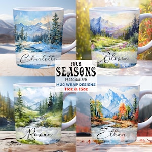 Mountain mug wrap bundle, 11oz and 15oz mug template, Add Name Mug Wrap Sublimation Design, Nature Mug Wrap, Instant Download