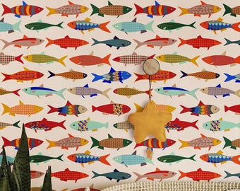 Carta da parati con pesci stravaganti / Carta da parati adesiva per vivai costieri