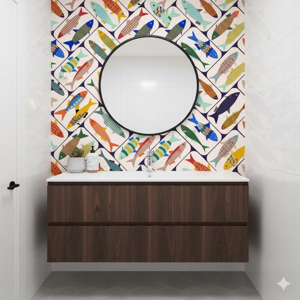 Art Deco Fish Wallpaper | Colorful Coastal Wall Mural | Geometric ...