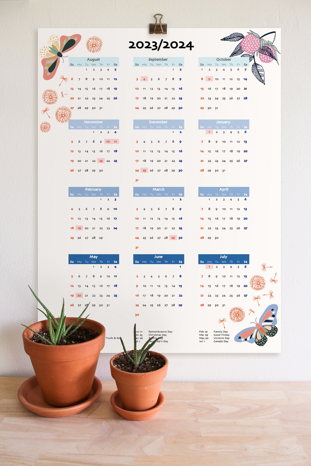 Floral Calendar Printable PDF Academic Calendar 2023-2024 - Etsy