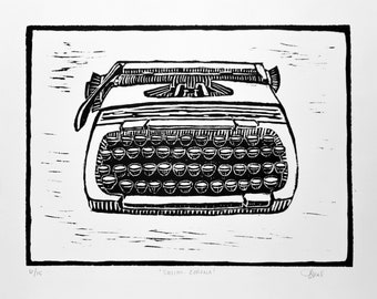 Smith-Corona Typewriter - Original Linocut Limited Edition Print