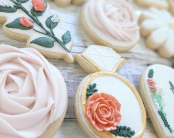 Custom decorated engagement sugar cookies, one dozen