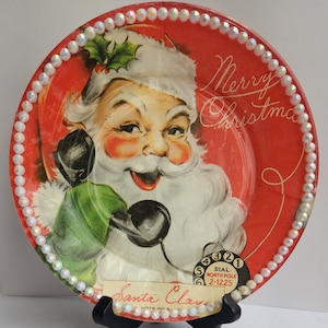 Handausgezogener Weihnachtsmann Glasteller – Strass Weihnachtsdekor