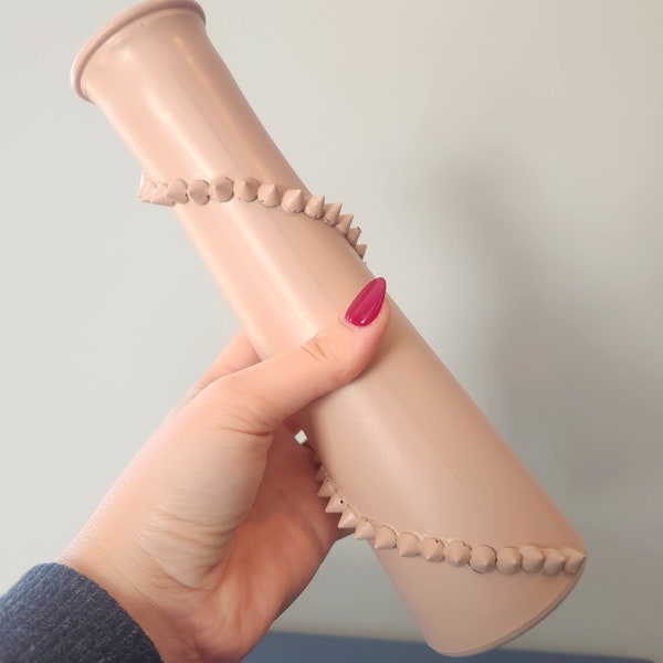 Unique Matte Rose Vase with Hand-Applied Studded Spike Detail - Modern Home Decor Accent (11 in tall). Ready to ship.