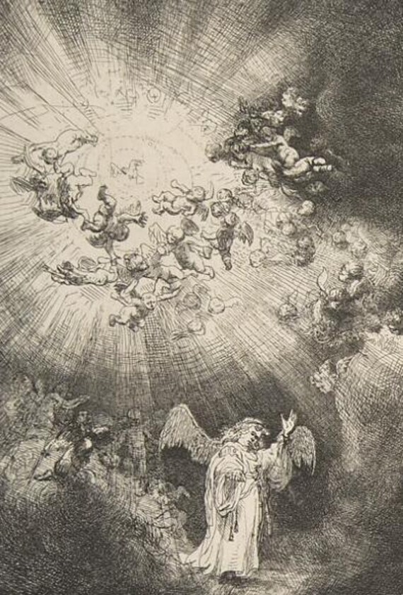 レンブラント 羊飼いと天使 絵画 アート 美術品 レンブラント(レンブラント・ファン・レイン)羊飼いに現れる