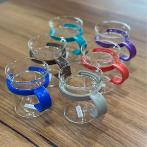 Vintage Bodum Tea Coffee Glasses Set of 6 | Danish Design Carsten Jorgensen | Retro Glass Cups with Colourful Holders