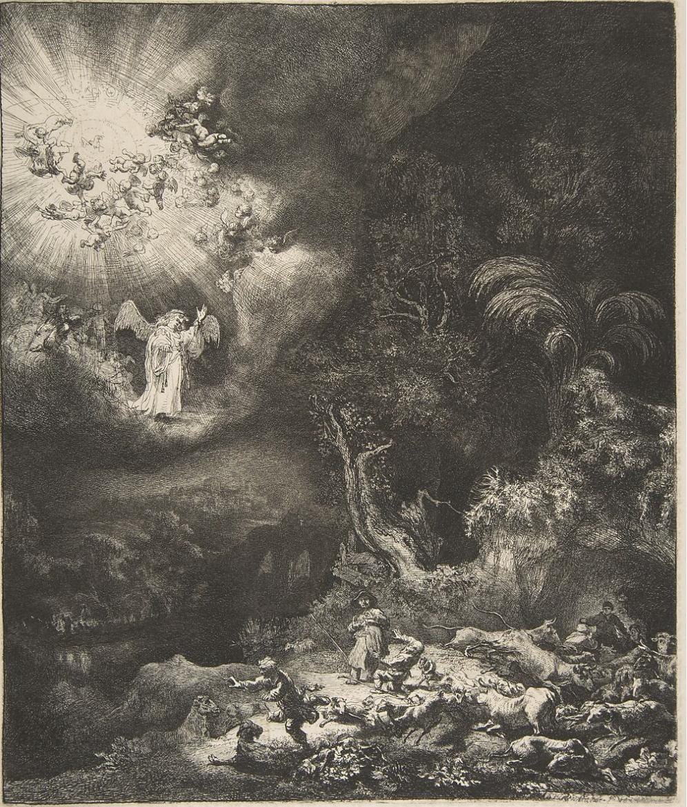 レンブラント　羊飼いと天使　絵画　アート　美術品 レンブラント（レンブラント・ファン・レイン）羊飼いに現れる