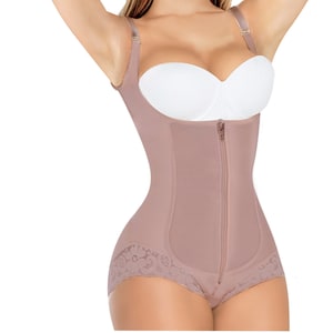 Mocha Shapewear for Women Tummy Control Butt Lifter Open Bust Zipper Crotch Full Body Shaper Colombian Fajas Plus Shaping Bodysuit