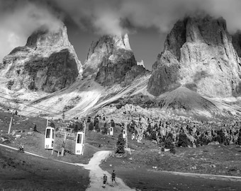 Italy Dolomites UNESCO World Haritage Sella Pass Black and White