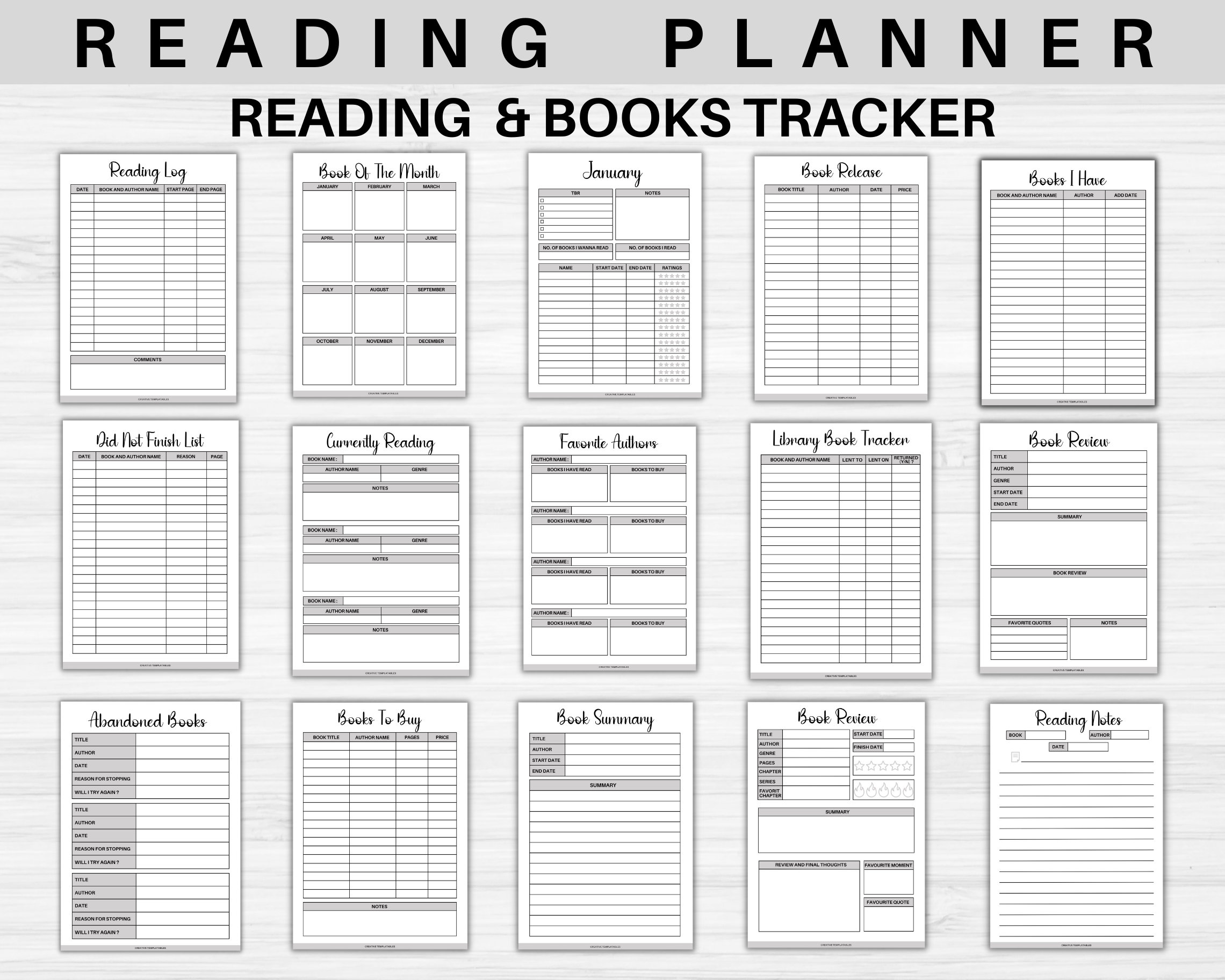 Reading Planner Printable Reading Log Reading Tracker Reading Journal