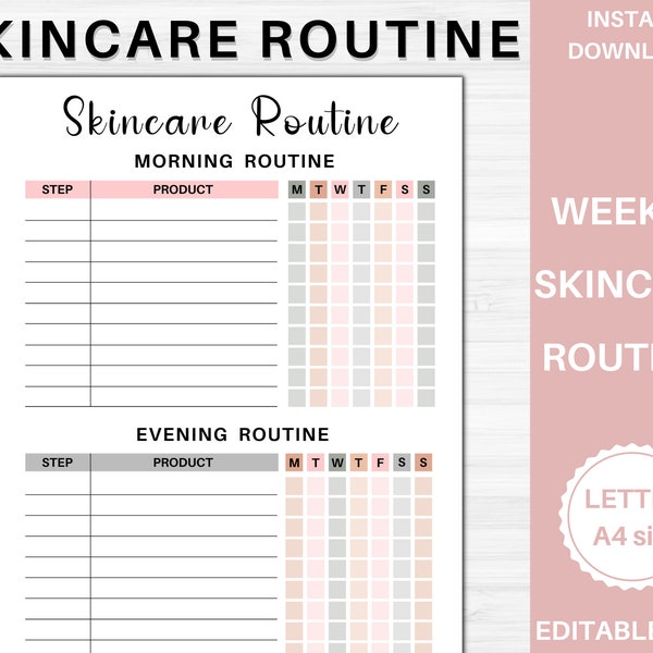 Skin Care Routine Planner | Printable Beauty Planner | Daily Self Care Planner | Skin Care Manager | Skin Care Tracker | Skin Care Log | 1