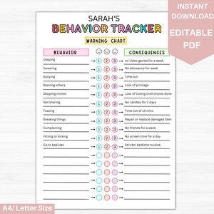 Behavior Reward Chart for Kids | Good Behavior Tracking | Children Behavior Chart and Consequences | Reward Chart for Kids | Chore Chart 6