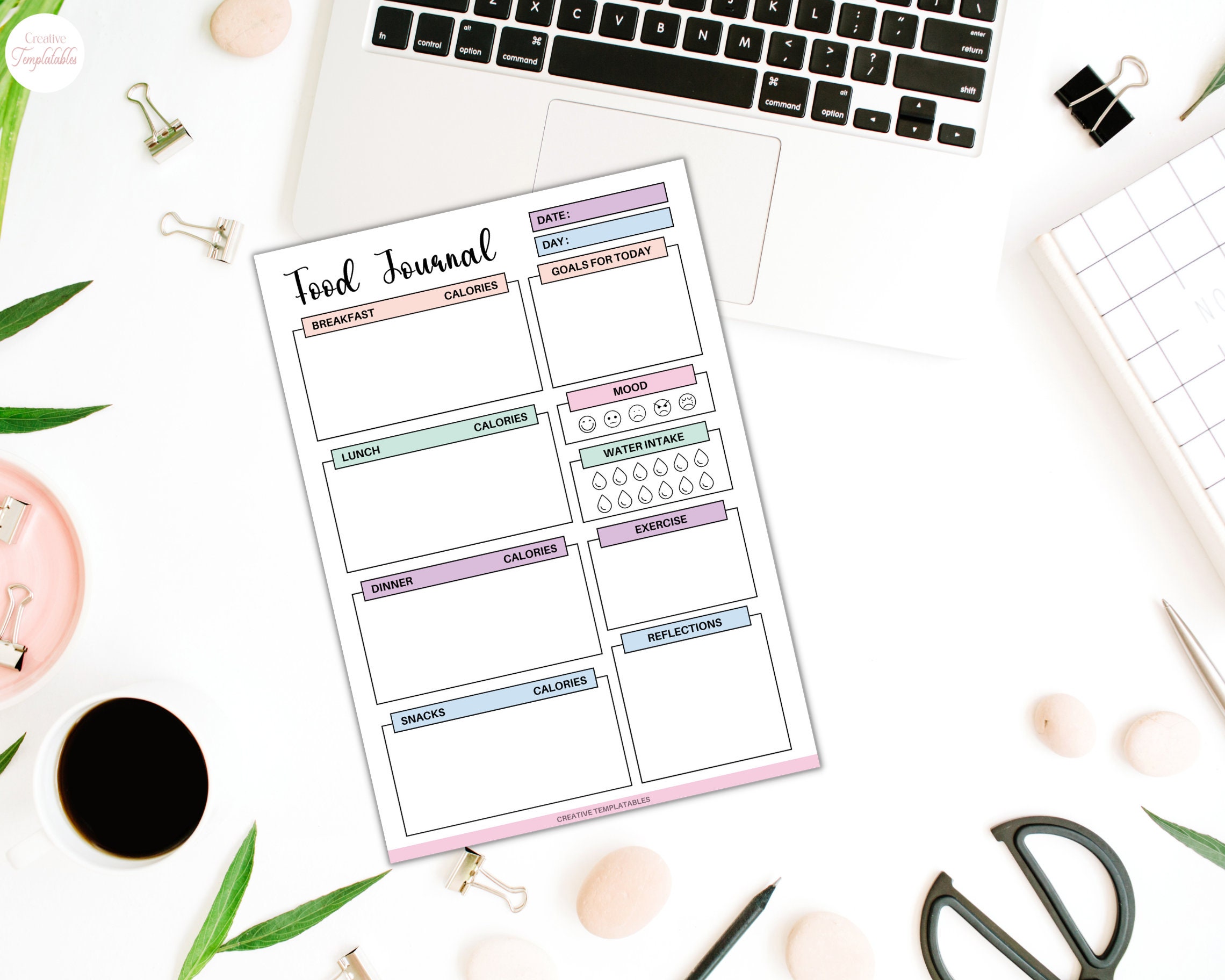 Food Journal Printable Food Diary Meal Journal Meal Tracker Daily Food ...
