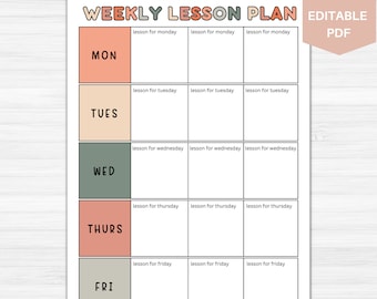 Weekly Lesson Plan Editable | Lesson Planner | Homeschool Teacher Planner | Weekly Plans | Academic Schedule | Simple Lesson Plan 1