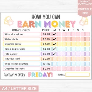 How To Earn Money Chore Chart | Editable Allowance Chore Chart for Kids | Printable Chore Chart for kids | Responsibility chart for kids 5