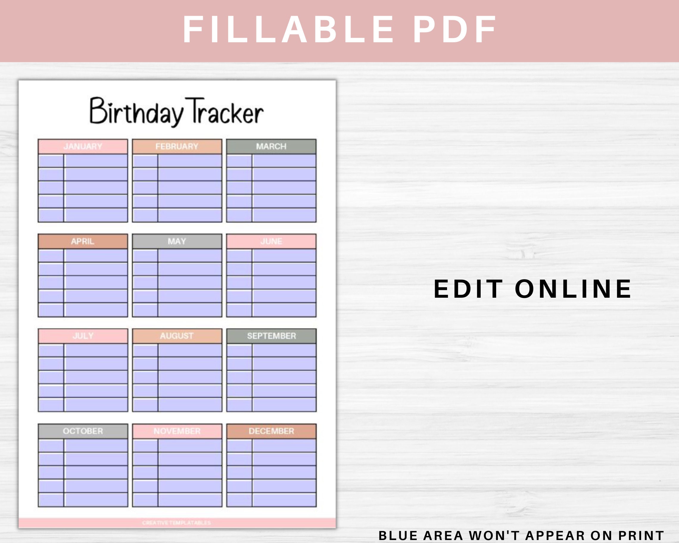 Birthday Tracker Printable Birthday Planner Birthday Organizer Birthday